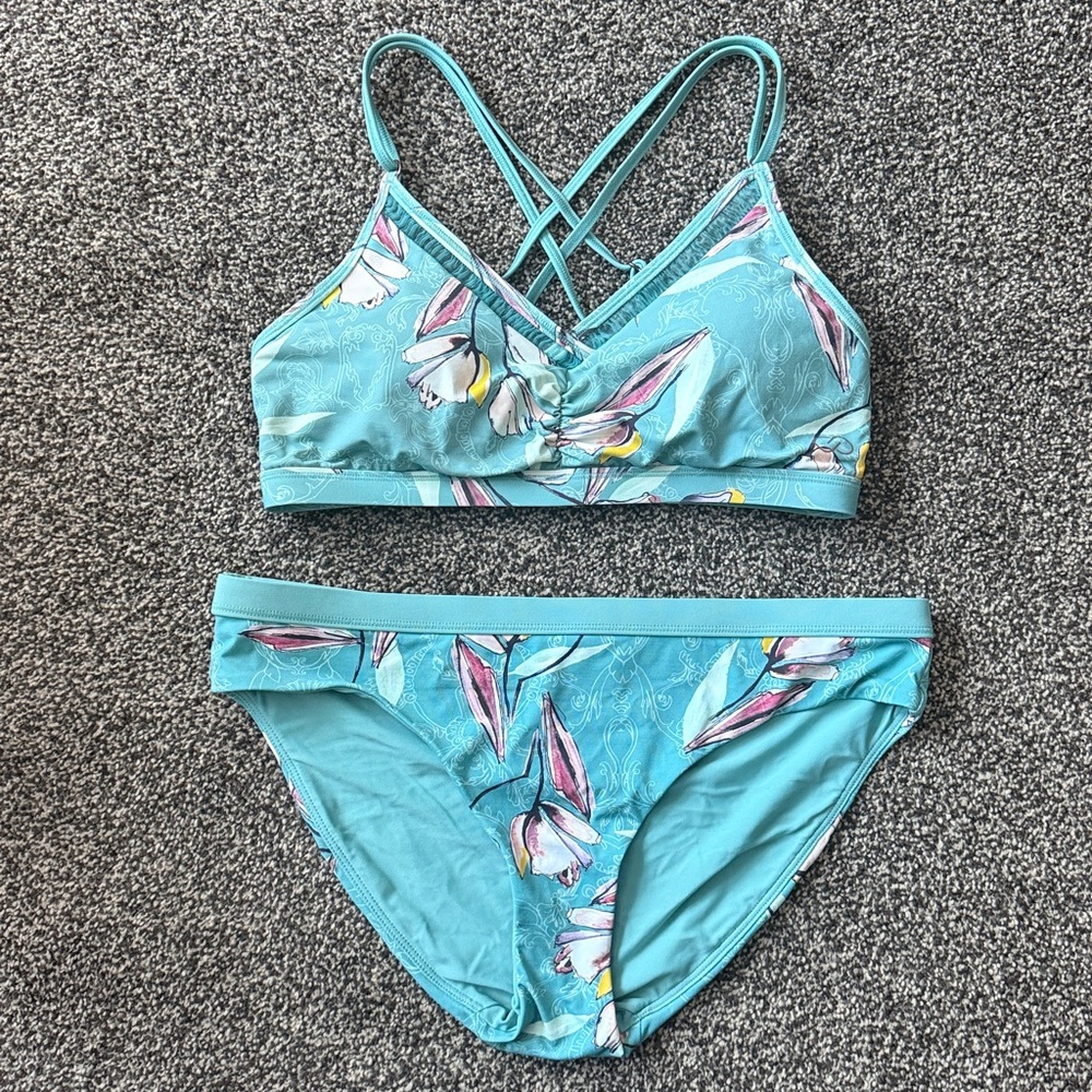 CALIA by Carrie Underwood Teal Floral Bikini Set, size S